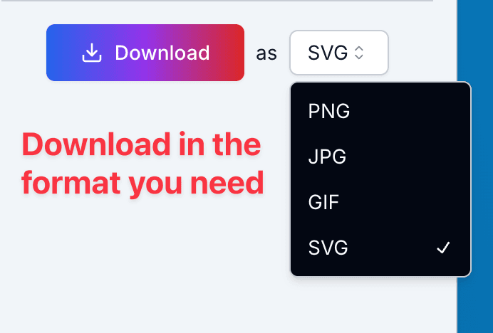 Bulk barcode generator download button with PNG JPG GIF and SVG format options